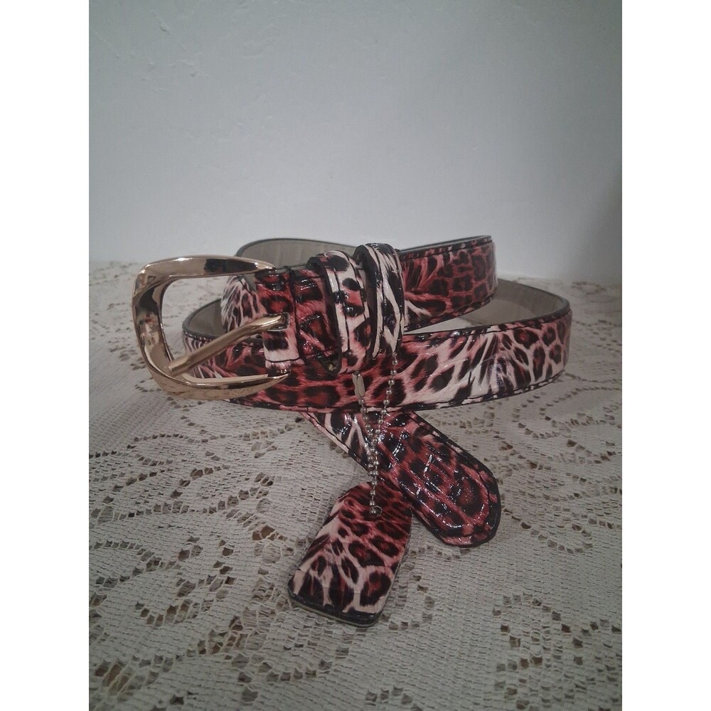Y2k 2000s Style Leather Red Cheetah Print Skinny Belt Lisa Frank Womens L